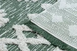 Teppich ÖKO SISAL BOHO MOROC Etno Zigzag 22319 Franse - zwei Ebenen aus Vlies grün / creme, recycelter Teppich