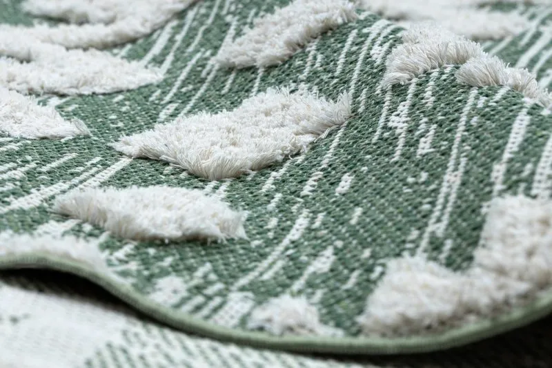 Teppich ÖKO SISAL BOHO MOROC Etno Zigzag 22319 Franse - zwei Ebenen aus Vlies grün / creme, recycelter Teppich