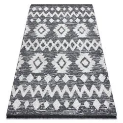 Teppich ÖKO SISAL BOHO MOROC Etno Zigzag Franse - zwei Ebenen aus Vlies grau / creme, recycelter Teppich