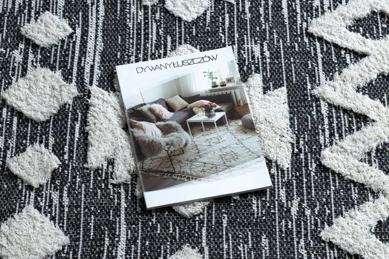 Teppich ÖKO SISAL BOHO MOROC Etno Zigzag 22319 Franse - zwei Ebenen aus Vlies grau / creme, recycelter Teppich