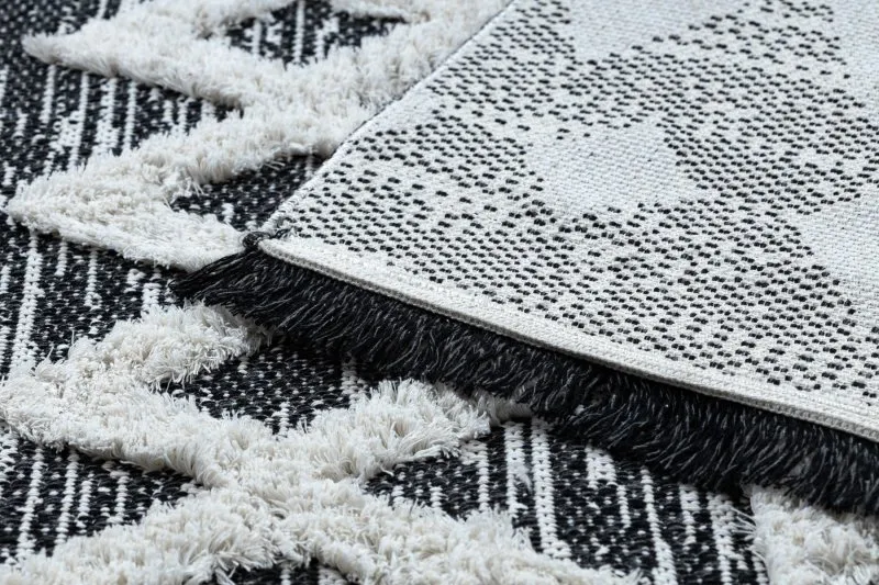 Teppich ÖKO SISAL BOHO MOROC Etno Zigzag 22319 Franse - zwei Ebenen aus Vlies grau / creme, recycelter Teppich