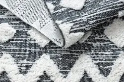 Teppich ÖKO SISAL BOHO MOROC Etno Zigzag 22319 Franse - zwei Ebenen aus Vlies grau / creme, recycelter Teppich
