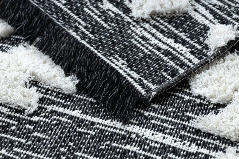 Teppich ÖKO SISAL BOHO MOROC Etno Zigzag 22319 Franse - zwei Ebenen aus Vlies grau / creme, recycelter Teppich