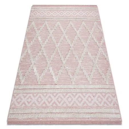 Teppich ÖKO SISAL BOHO MOROC Diamanten 22297 Franse - zwei Ebenen aus Vlies rosa / creme, recycelter Teppich