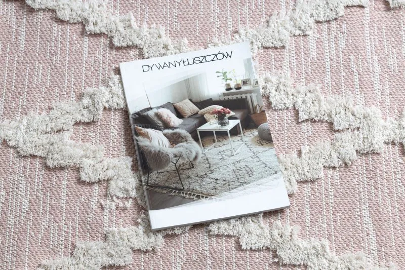 Teppich ÖKO SISAL BOHO MOROC Diamanten 22297 Franse - zwei Ebenen aus Vlies rosa / creme, recycelter Teppich