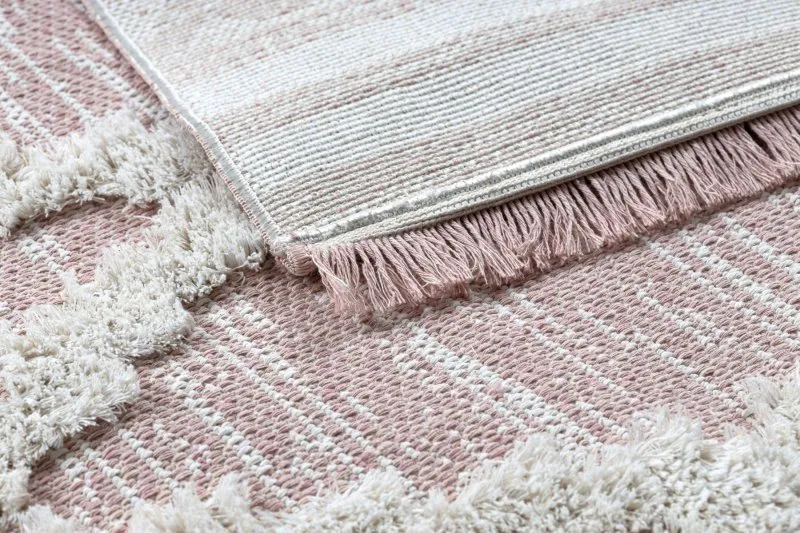 Teppich ÖKO SISAL BOHO MOROC Diamanten 22297 Franse - zwei Ebenen aus Vlies rosa / creme, recycelter Teppich