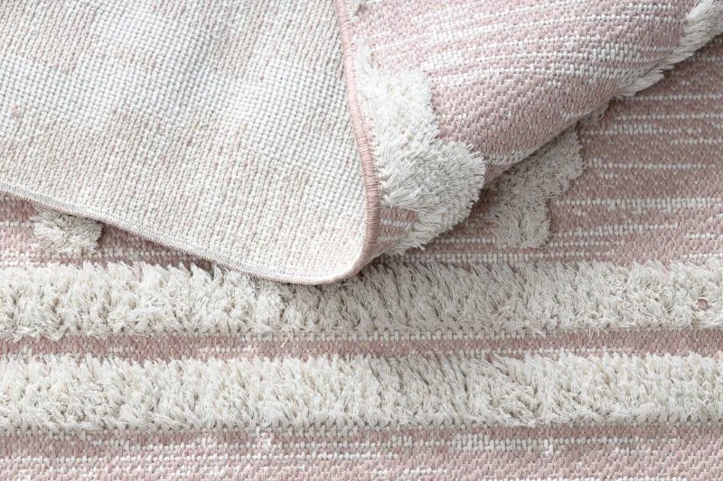 Teppich ÖKO SISAL BOHO MOROC Diamanten 22297 Franse - zwei Ebenen aus Vlies rosa / creme, recycelter Teppich