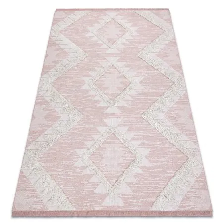Teppich ÖKO SISAL BOHO MOROC Diamanten 22312 Franse - zwei Ebenen aus Vlies rosa / creme, recycelter Teppich
