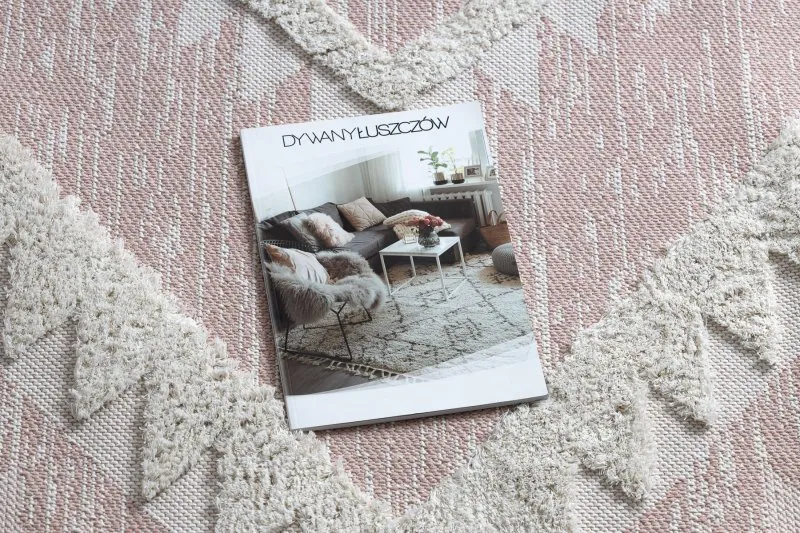 Teppich ÖKO SISAL BOHO MOROC Diamanten 22312 Franse - zwei Ebenen aus Vlies rosa / creme, recycelter Teppich