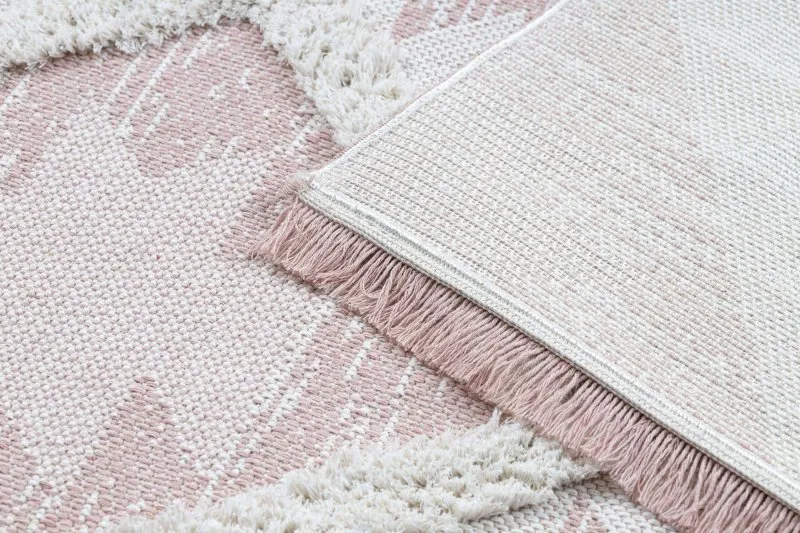 Teppich ÖKO SISAL BOHO MOROC Diamanten 22312 Franse - zwei Ebenen aus Vlies rosa / creme, recycelter Teppich