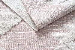Teppich ÖKO SISAL BOHO MOROC Diamanten 22312 Franse - zwei Ebenen aus Vlies rosa / creme, recycelter Teppich