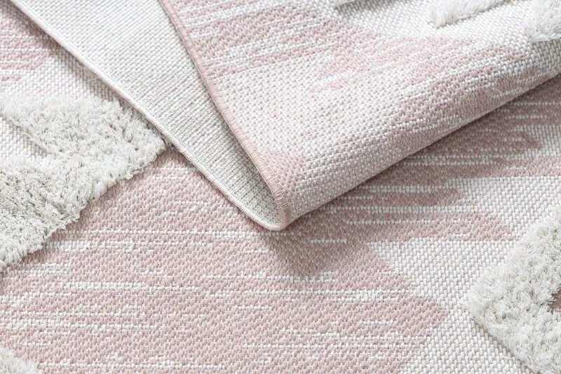 Teppich ÖKO SISAL BOHO MOROC Diamanten 22312 Franse - zwei Ebenen aus Vlies rosa / creme, recycelter Teppich