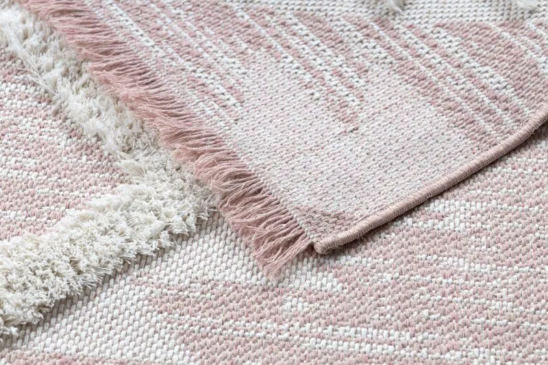 Teppich ÖKO SISAL BOHO MOROC Diamanten 22312 Franse - zwei Ebenen aus Vlies rosa / creme, recycelter Teppich