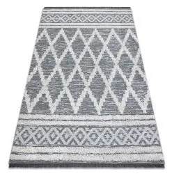 Teppich ÖKO SISAL BOHO MOROC Diamanten Franse - zwei Ebenen aus Vlies grau / creme, recycelter Teppich