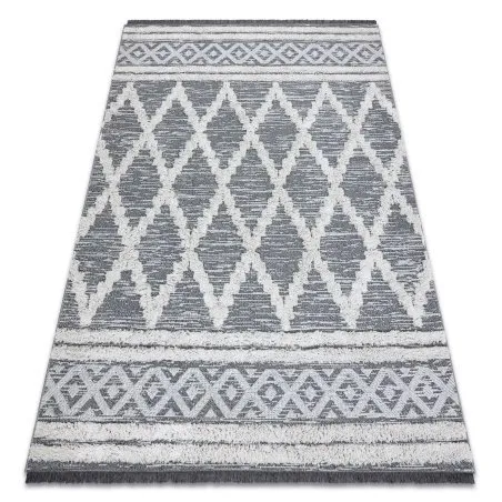 Teppich ÖKO SISAL BOHO MOROC Diamanten 22297 Franse - zwei Ebenen aus Vlies grau / creme, recycelter Teppich