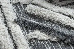 Teppich ÖKO SISAL BOHO MOROC Diamanten 22297 Franse - zwei Ebenen aus Vlies grau / creme, recycelter Teppich