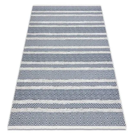 Teppich ÖKO SISAL BOHO MOROC Linien 22328 Franse - zwei Ebenen aus Vlies creme / dunkelblau, recycelter Teppich