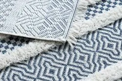 Teppich ÖKO SISAL BOHO MOROC Linien 22328 Franse - zwei Ebenen aus Vlies creme / dunkelblau, recycelter Teppich