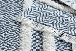 Teppich ÖKO SISAL BOHO MOROC Linien 22328 Franse - zwei Ebenen aus Vlies creme / dunkelblau, recycelter Teppich