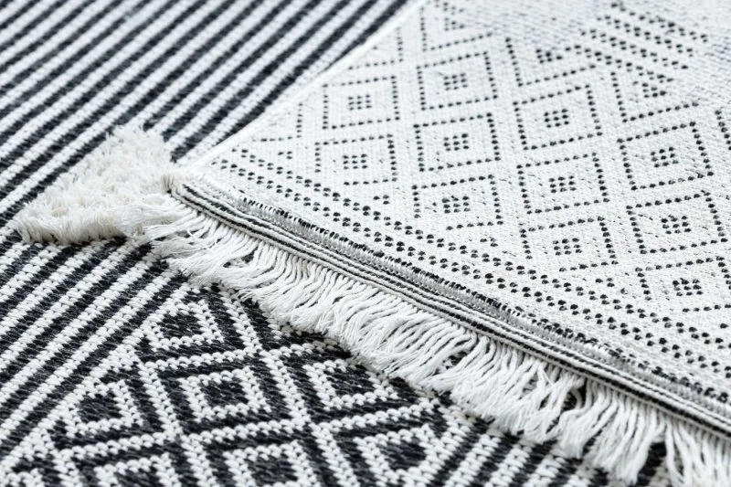 Teppich ÖKO SISAL BOHO MOROC Geometrisch 22321 Franse - zwei Ebenen aus Vlies creme / grau, recycelter Teppich