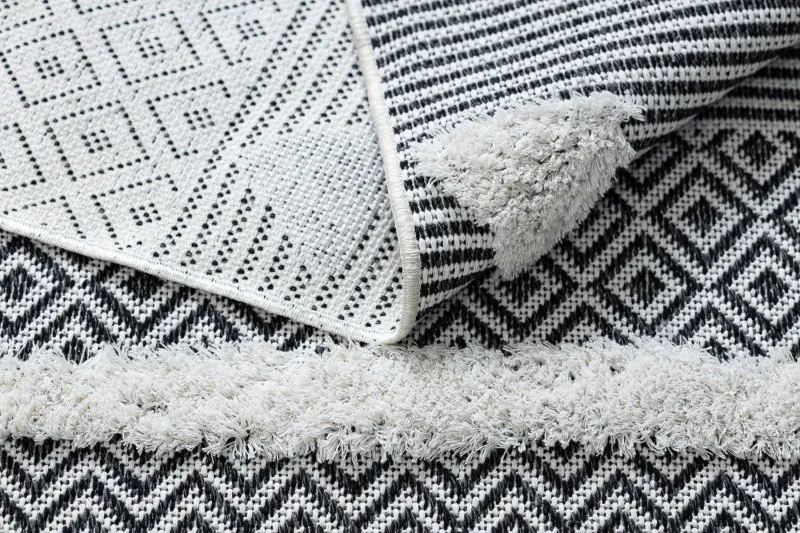 Teppich ÖKO SISAL BOHO MOROC Geometrisch 22321 Franse - zwei Ebenen aus Vlies creme / grau, recycelter Teppich