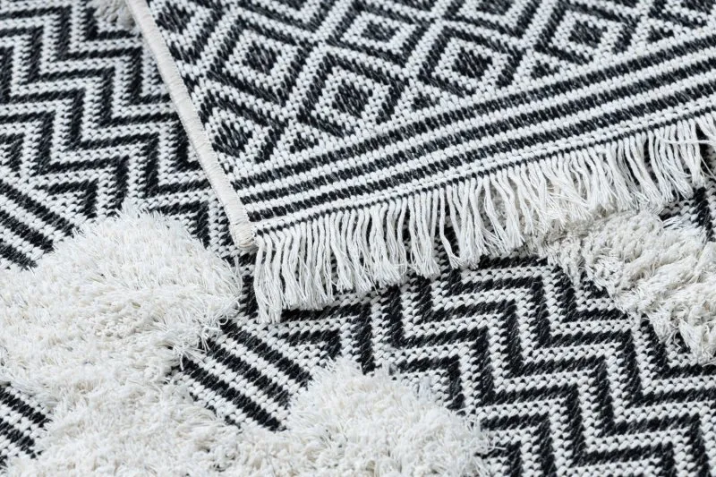 Teppich ÖKO SISAL BOHO MOROC Geometrisch 22321 Franse - zwei Ebenen aus Vlies creme / grau, recycelter Teppich