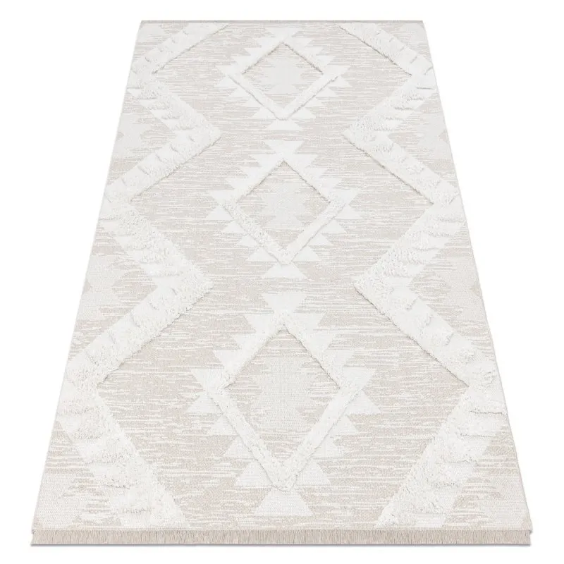 Teppich ÖKO SISAL BOHO MOROC Diamanten 22312 Franse - strukturell beige / creme, recycelter Teppich