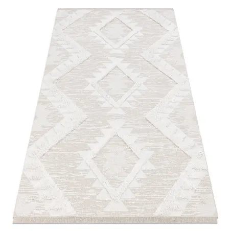 Teppich ÖKO SISAL BOHO MOROC Diamanten 22312 Franse - strukturell beige / creme, recycelter Teppich