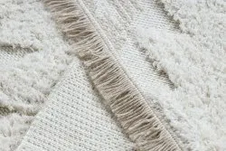 Teppich ÖKO SISAL BOHO MOROC Diamanten 22312 Franse - strukturell beige / creme, recycelter Teppich