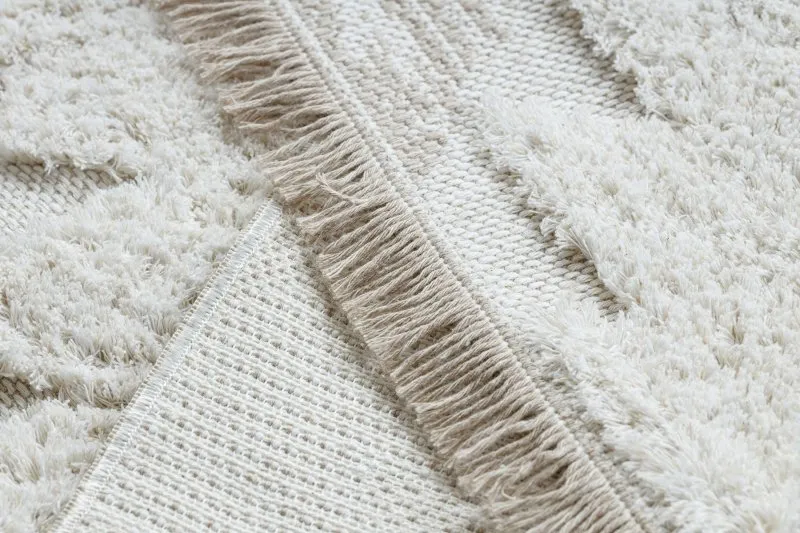 Teppich ÖKO SISAL BOHO MOROC Diamanten 22312 Franse - strukturell beige / creme, recycelter Teppich