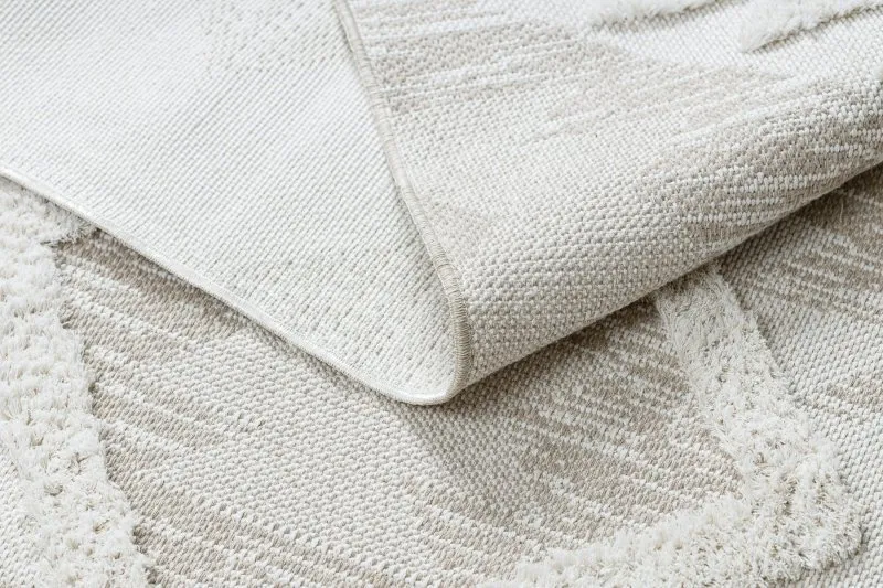 Teppich ÖKO SISAL BOHO MOROC Diamanten 22312 Franse - strukturell beige / creme, recycelter Teppich