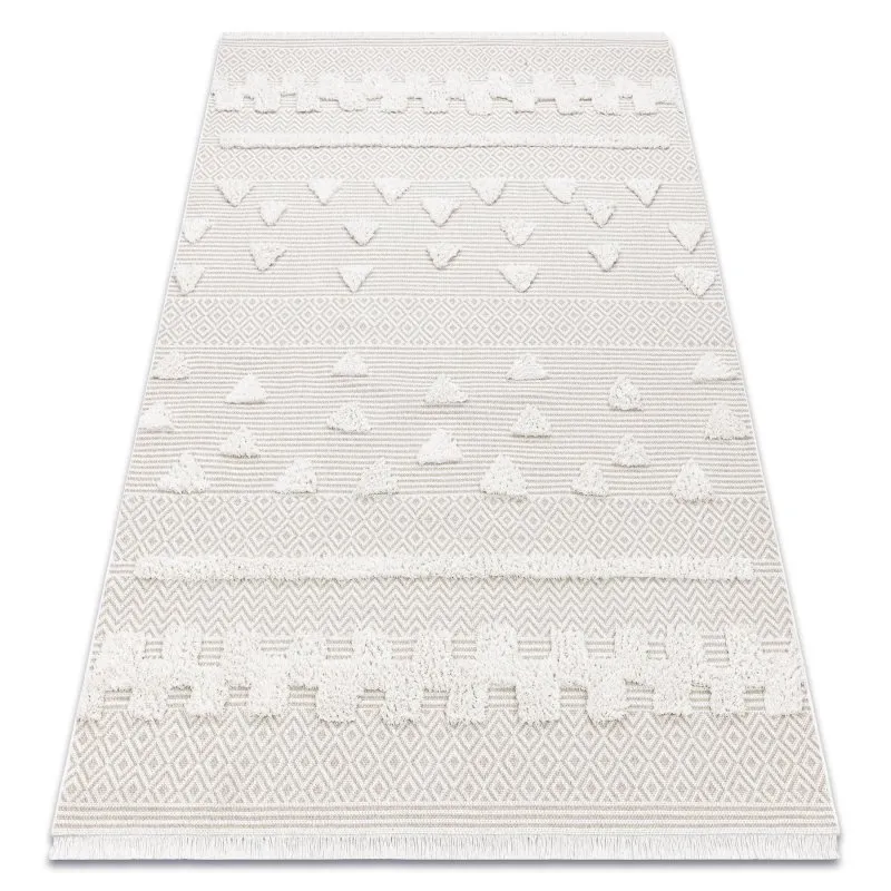 Teppich ÖKO SISAL MOROC 22321 Dreiecke, Zickzack boho Franse - strukturell beige / creme