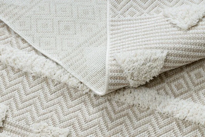 Teppich ÖKO SISAL MOROC 22321 Dreiecke, Zickzack boho Franse - strukturell beige / creme
