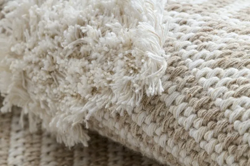 Teppich ÖKO SISAL MOROC 22321 Dreiecke, Zickzack boho Franse - strukturell beige / creme