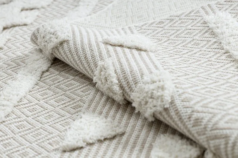 Teppich ÖKO SISAL MOROC 22321 Dreiecke, Zickzack boho Franse - strukturell beige / creme