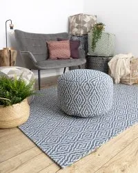 Teppich CASA ÖKO SISAL Boho Diamanten 22084 dunkelblau / sahne