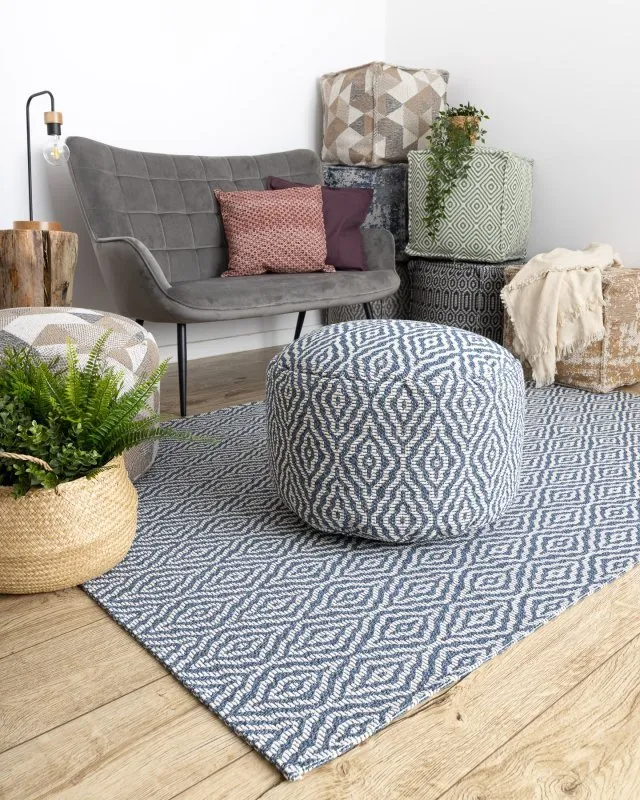 Teppich CASA ÖKO SISAL Boho Diamanten 22084 dunkelblau / sahne