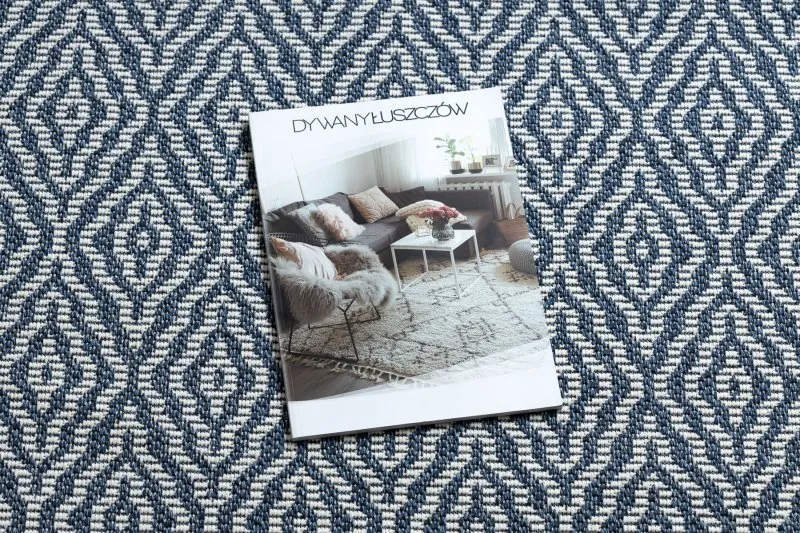 Teppich CASA ÖKO SISAL Boho Diamanten 22084 dunkelblau / sahne