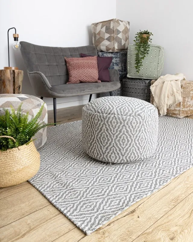 Teppich CASA ÖKO SISAL Boho Diamanten 22084 Anthrazit / sahne