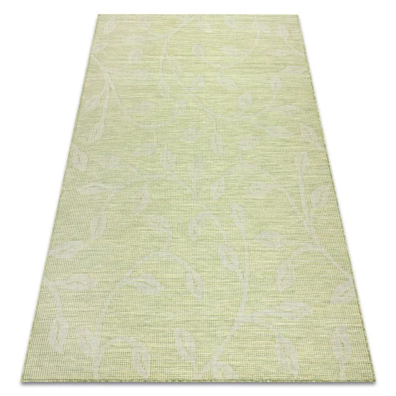 Teppich SISAL PATIO 3045 Blätter flach gewebt grün / beige