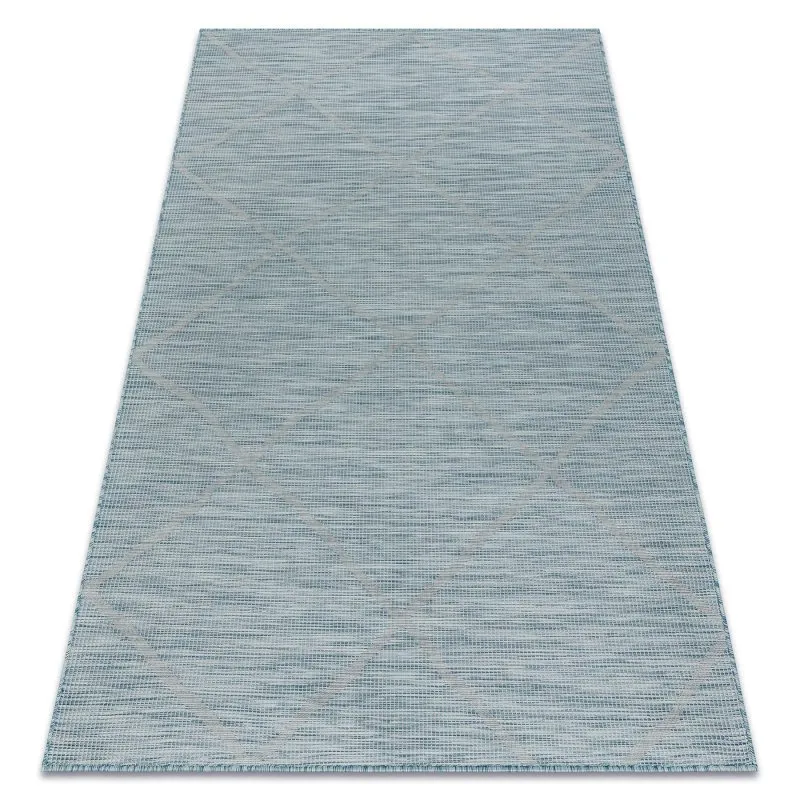 Teppich SISAL PATIO 3075 Diamanten flach gewebt - wasserblau