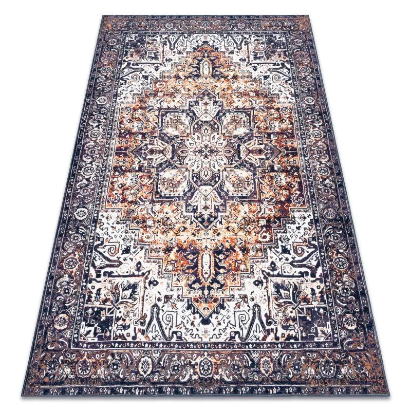 ANTIKA Teppich Ancret Sunset, modernes Ornament, waschbar - marineblau / orange