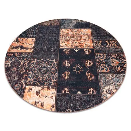 ANTIKA ancient chocolate Teppich Kreis, modernes Patchwork, griechisch waschbar - schwarz / Terrakotta