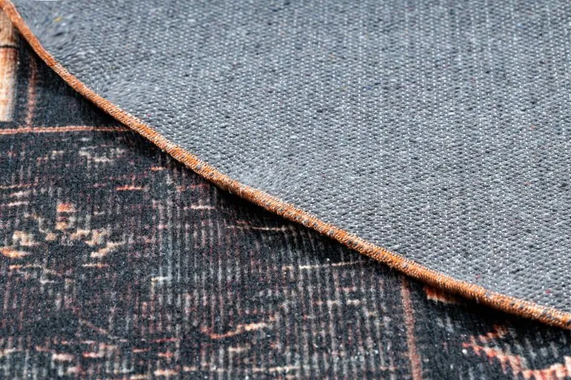 ANTIKA ancient chocolate Teppich Kreis, modernes Patchwork, griechisch waschbar - schwarz / Terrakotta