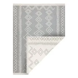 Teppich TWIN Boho, Baumwolle, doppelseitig, Rauten Ökologische Fransen - grau / creme