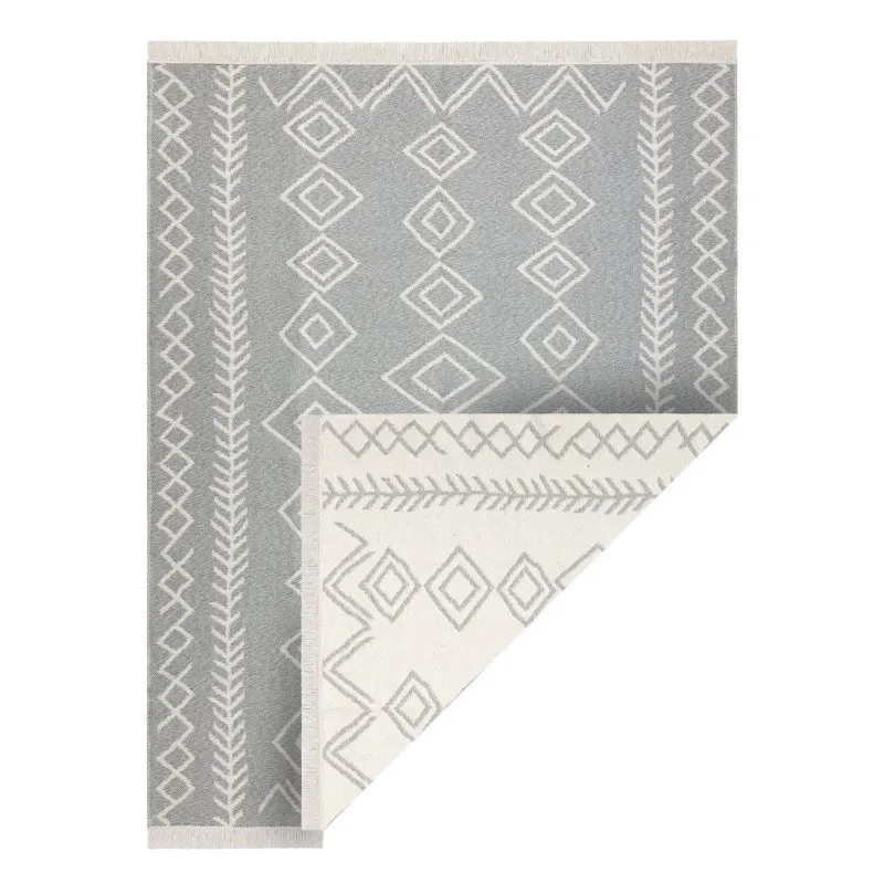 Teppich TWIN 23000 Boho, Baumwolle, doppelseitig, Rauten Ökologische Fransen - grau / creme
