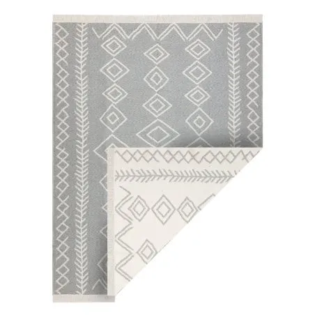 Teppich TWIN 23000 Boho, Baumwolle, doppelseitig, Rauten Ökologische Fransen - grau / creme
