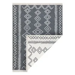 Teppich TWIN Boho, Baumwolle, doppelseitig, Rauten Ökologische Fransen - anthrazit / creme