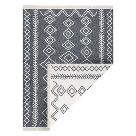 Teppich TWIN 23000 Boho, Baumwolle, doppelseitig, Rauten Ökologische Fransen - anthrazit / creme