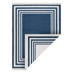Teppich TWIN Rahmen, Baumwolle, doppelseitig, Rauten Ökologische Fransen - dunkelblau / creme